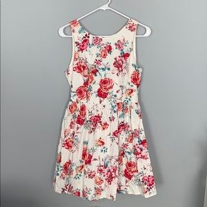 White Dress with Pink Flowers and Tulle Underlay